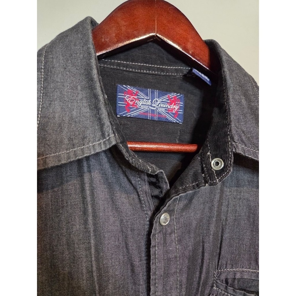 English Laundry Mens Large Button Down Shirt Charcoal Grey Cotton Denim Style L